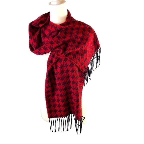 Scarf 54 inches long 11 inches wide Red Black Large Houndstooth Design - Picture 1 of 5